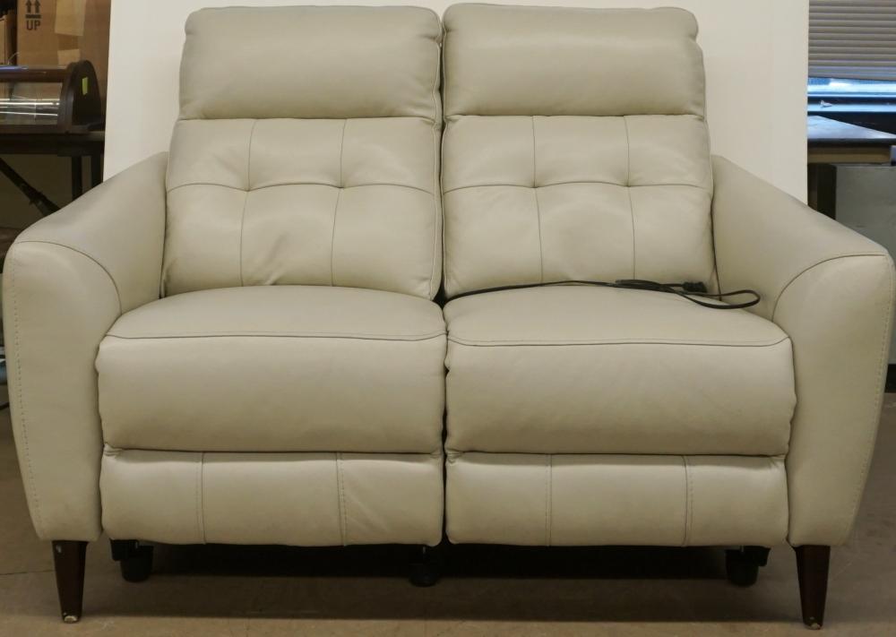 CONTEMPORARY WHITE LEATHER UPHOLSTERED