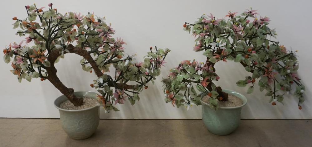 TWO CHINESE HARDSTONE FLOWERING