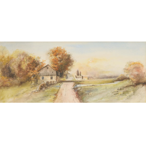 Rural autumn landscape watercolor;