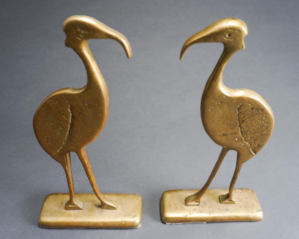 PAIR OF BRASS 'CRANE' FIGURES,