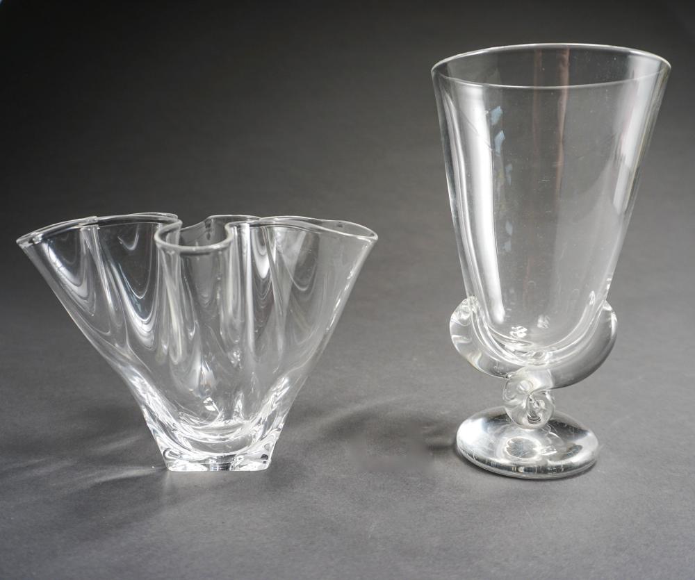 TWO STEUBEN CRYSTAL VASES, H OF