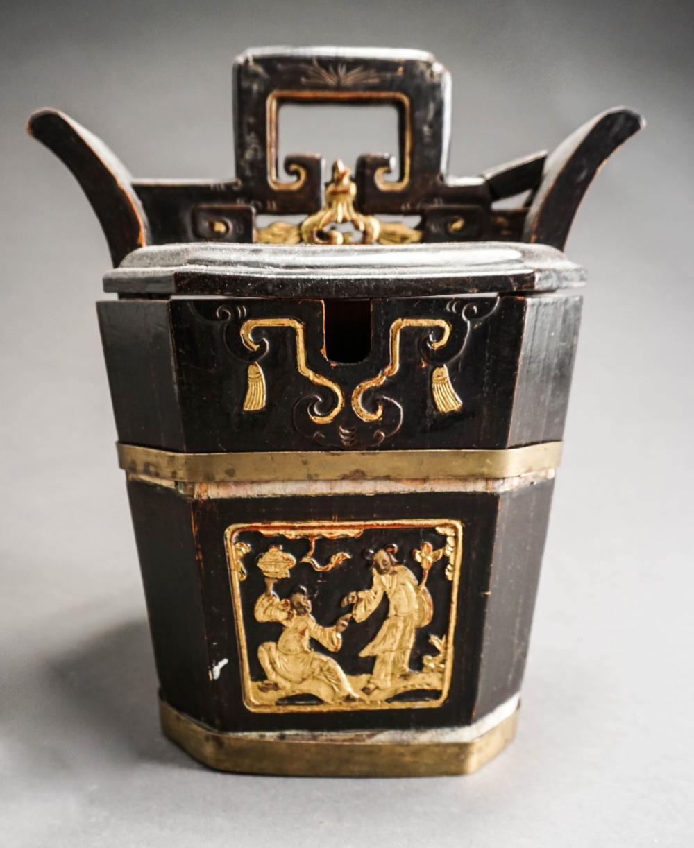 CHINESE BRASS MOUNTED BLACK PAINTED