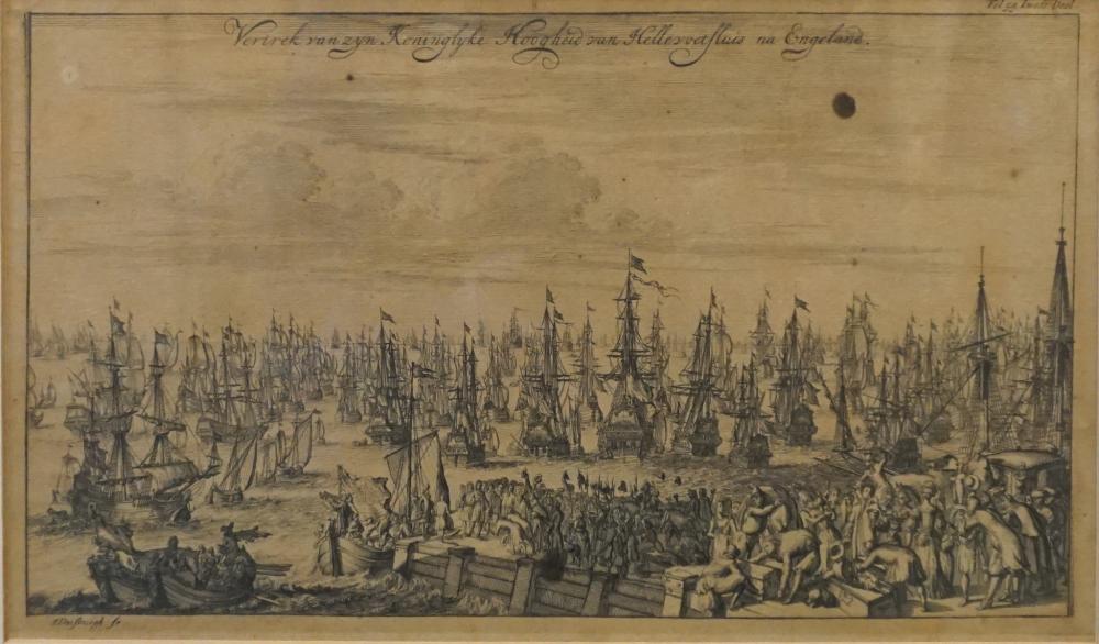 DUTCH ETCHING OF ENGLISH HARBORDutch