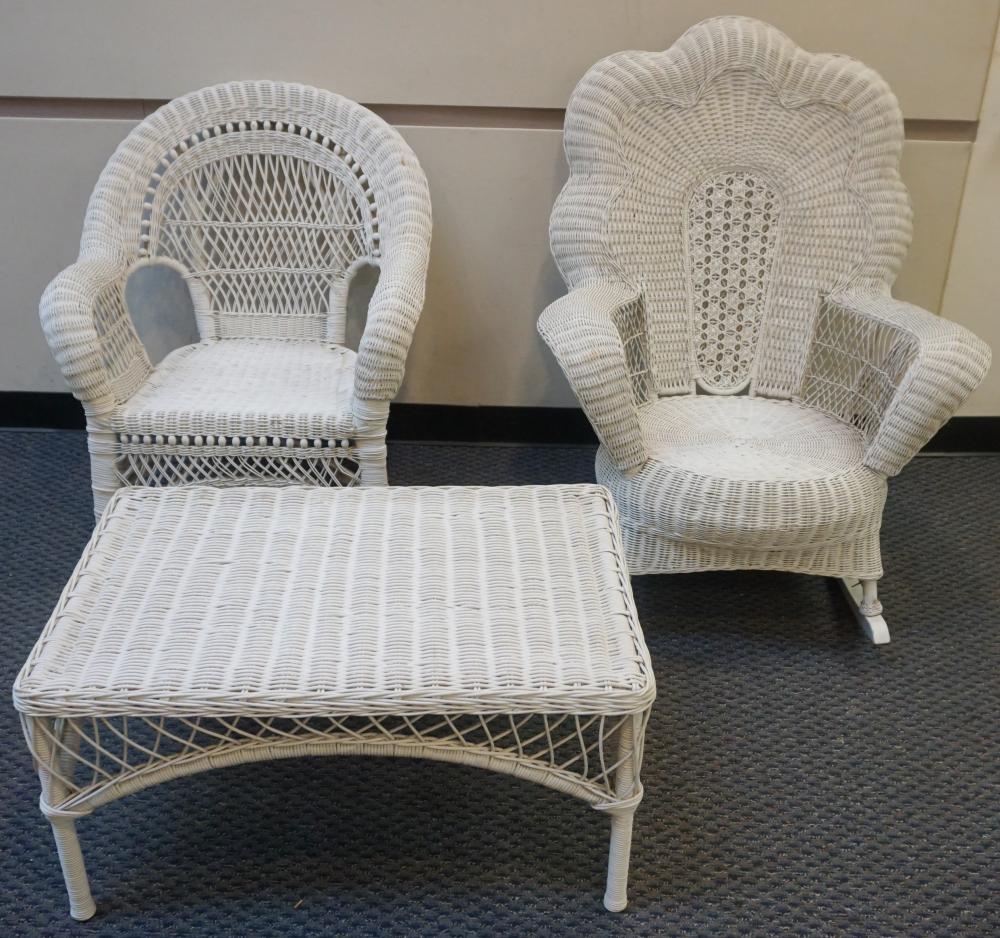 COLLECTION OF WHITE PAINTED WICKER