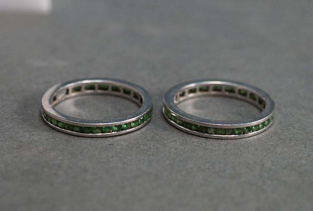 TWO 14-KARAT WHITE-GOLD AND EMERALD