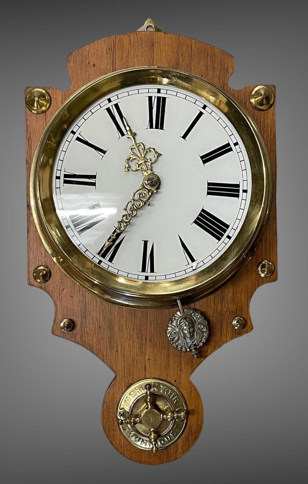 MAHOGANY AND BRASS HANGING CLOCK  32ac4f