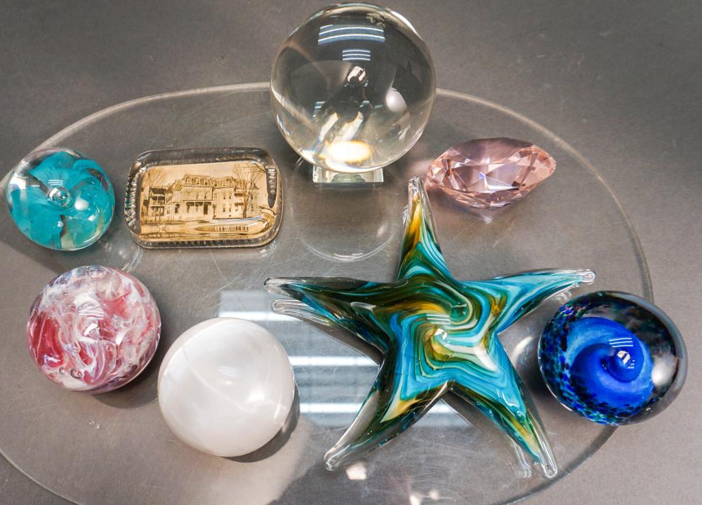 EIGHT ART GLASS PAPERWEIGHTS INCLUDING