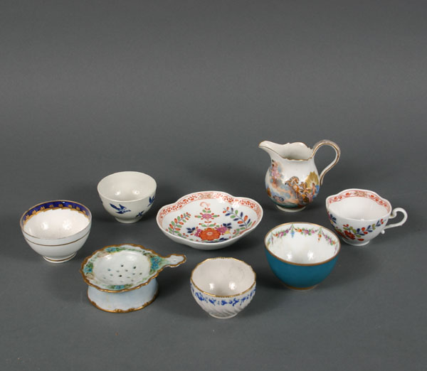 Eight hand painted porcelain objects;