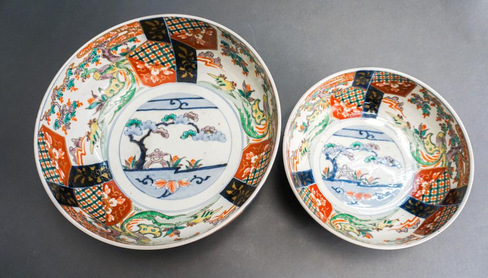 TWO IMARI PORCELAIN BOWLS, D: 12