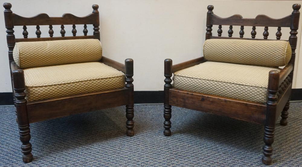 PAIR MEXICAN STAINED OAK LOW SIDE