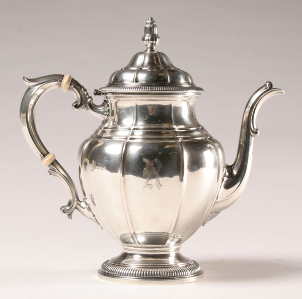 Gorham sterling silver teapot; paneled