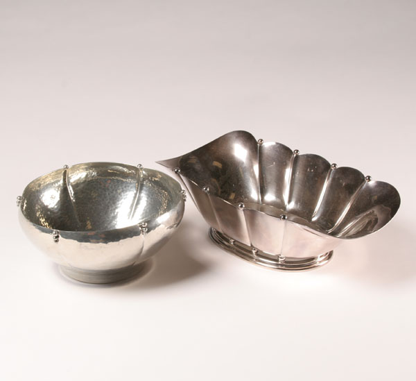 Two sterling bowls with bead decor