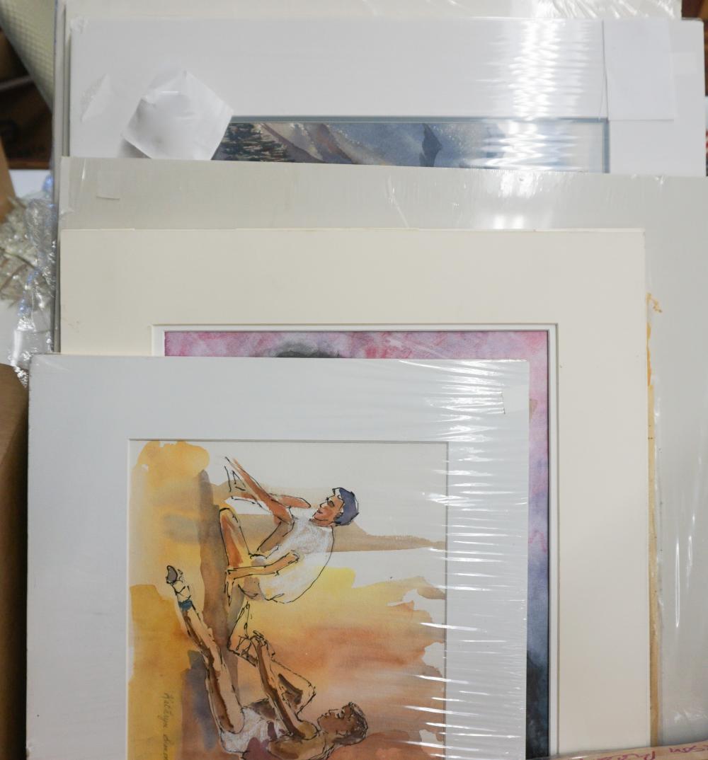 COLLECTION WITH UNFRAMED WATERCOLORS