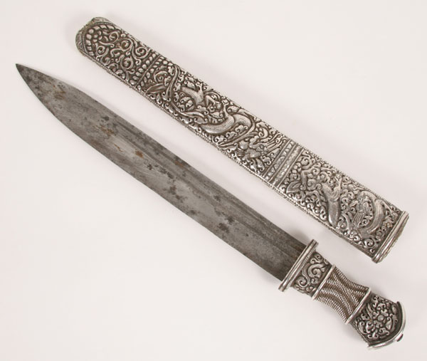 Mongolian hand forged silver short sword,