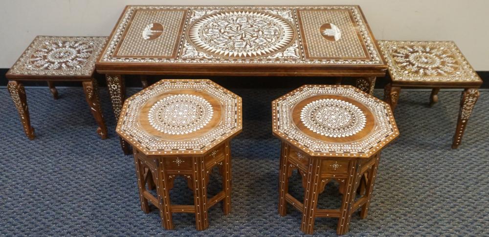 FIVE INDO-PERSIAN INLAID FRUITWOOD