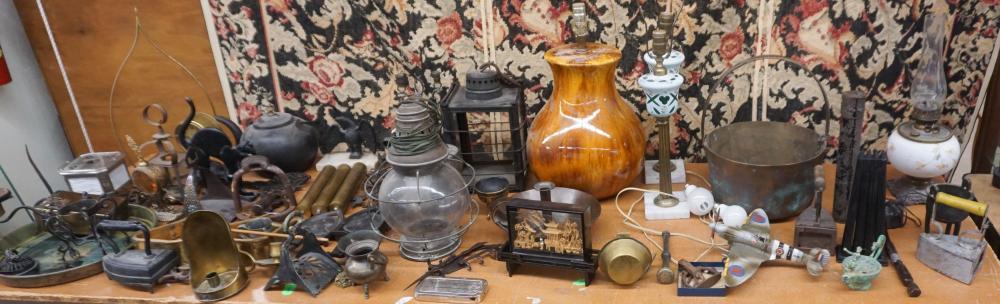 GROUP WITH CAST IRON, BRASS LANTERNS