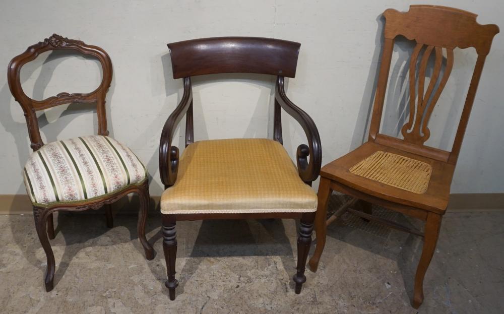 THREE ASSORTED FRUITWOOD CHAIRSThree