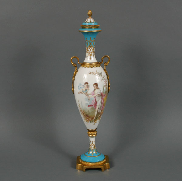 Porcelain vase; hand painted scene depicting