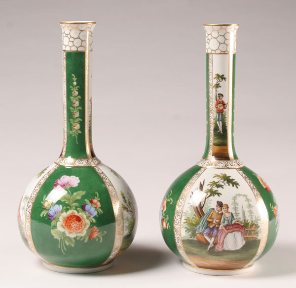 Pair Dresden hand painted porcelain