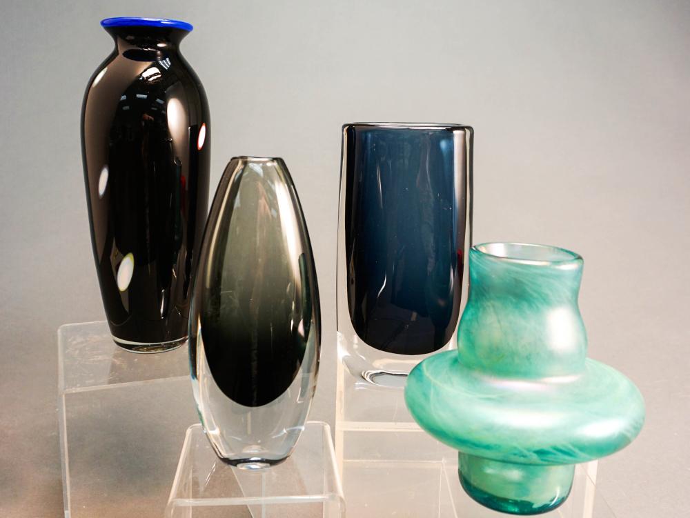 FOUR ART GLASS VASES, H OF TALLEST: