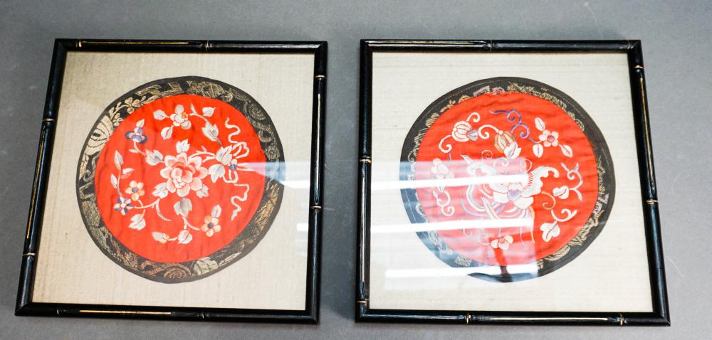 PAIR CHINESE EMBROIDERED ROUND