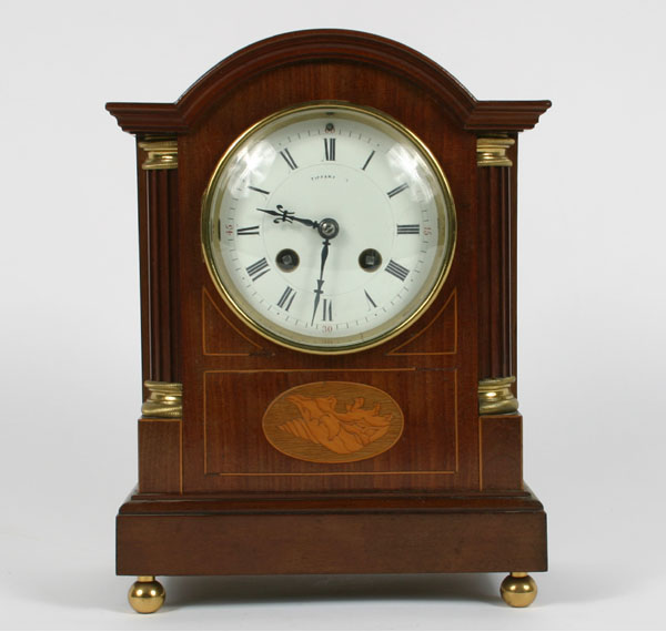 Tiffany wood case mantel clock on ball