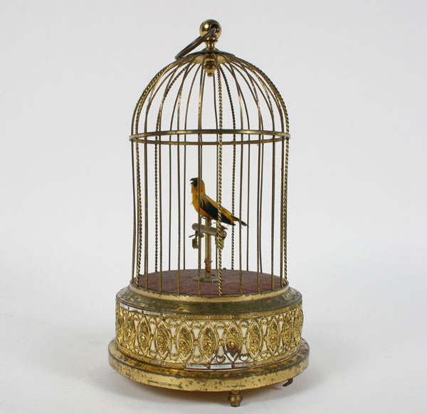 German singing bird automaton; brass