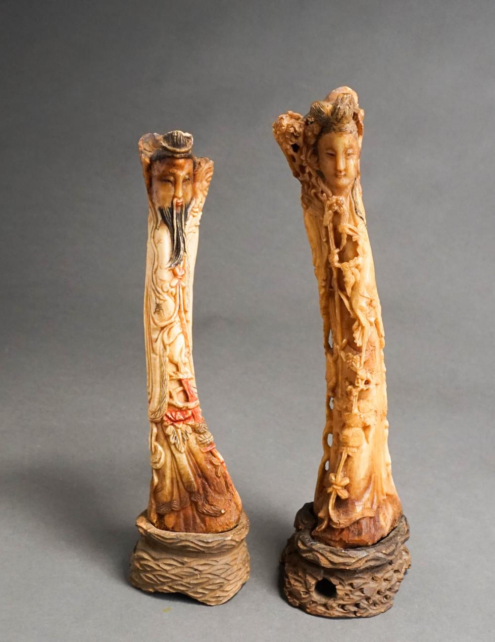 PAIR CHINESE STAINED CARVED TIBIA 32b084