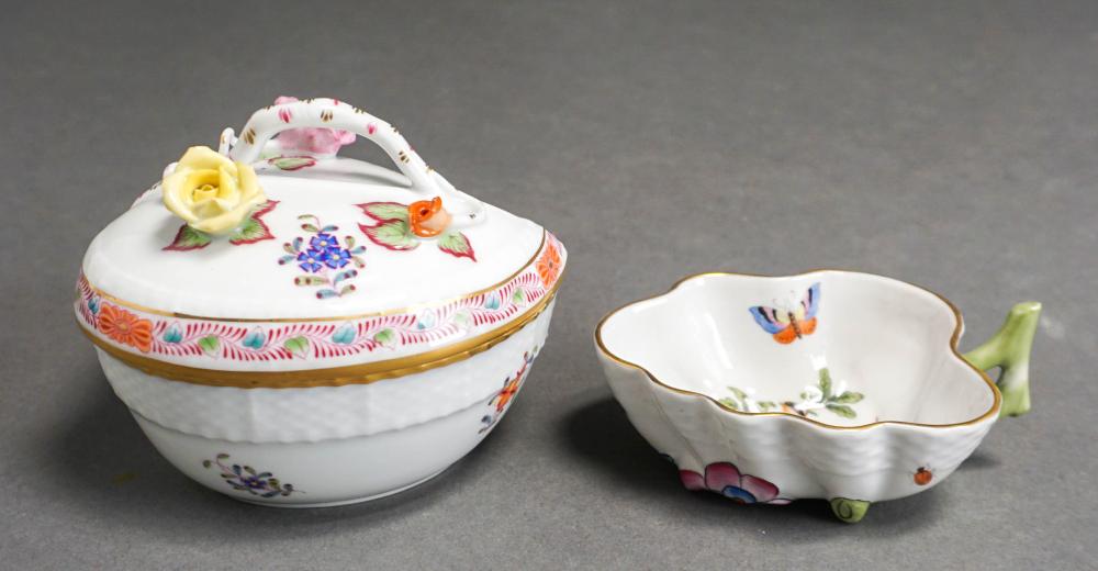 TWO HEREND LEAF-FORM PORCELAIN