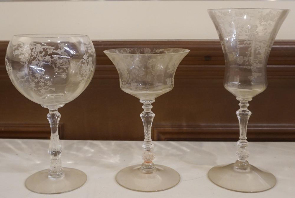ASSEMBLED SET WITH ETCHED GLASS STEMWARE,