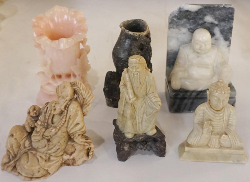 GROUP OF SIX CHINESE CARVED SOAPSTONE 32b0aa