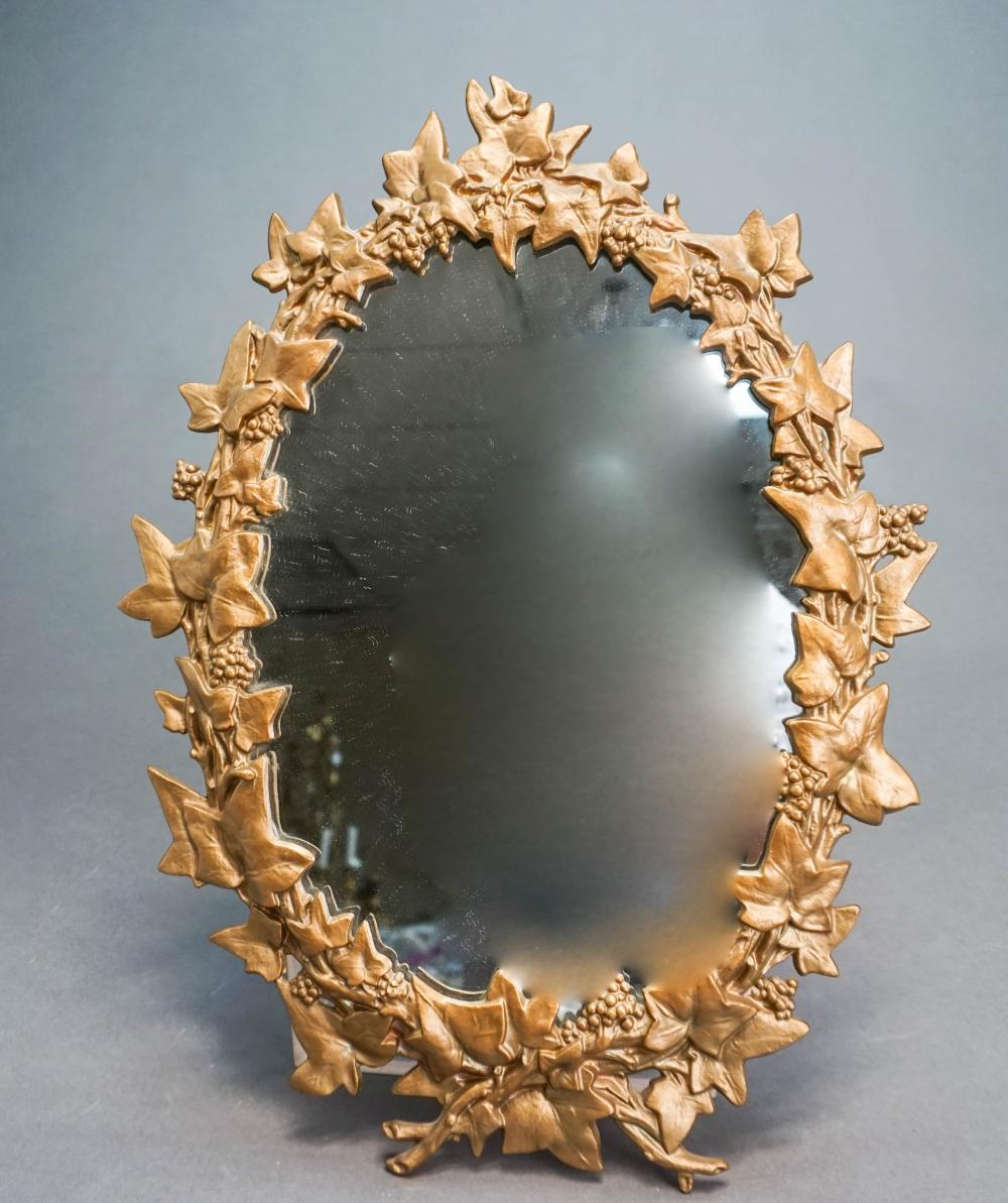 GOLD PAINTED CAST IRON FRAMED MIRROR,