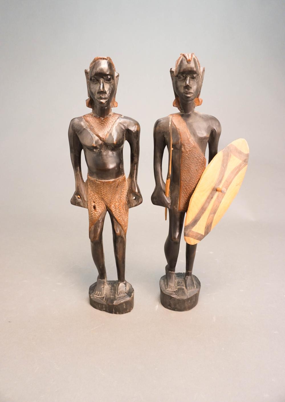 PAIR AFRICAN CARVED PAINTED WOOD