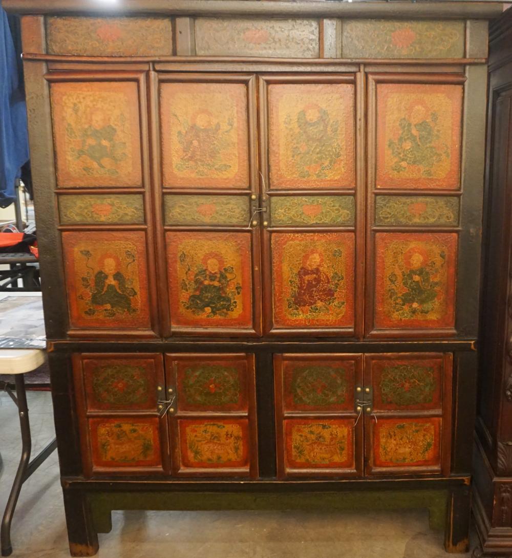 SINO-TIBETAN POLYCHROME WOOD SIDE