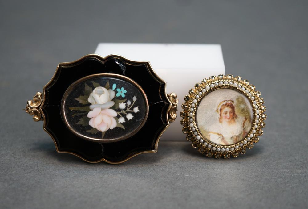 VICTORIAN GOLD FILLED PIETRA DURA 32b25b