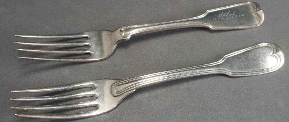 TWO COIN SILVER THREAD EDGE DINNER FORKS,