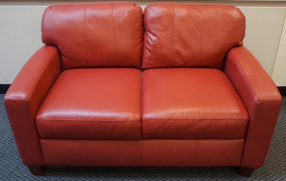 MODERN ROSE LEATHER UPHOLSTERED LOVESEAT,