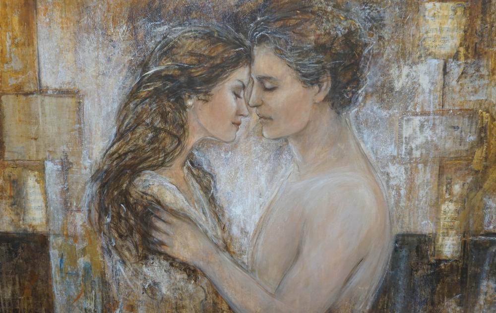 CARSON, LOVERS, MIXED MEDIA OIL ON CANVAS,