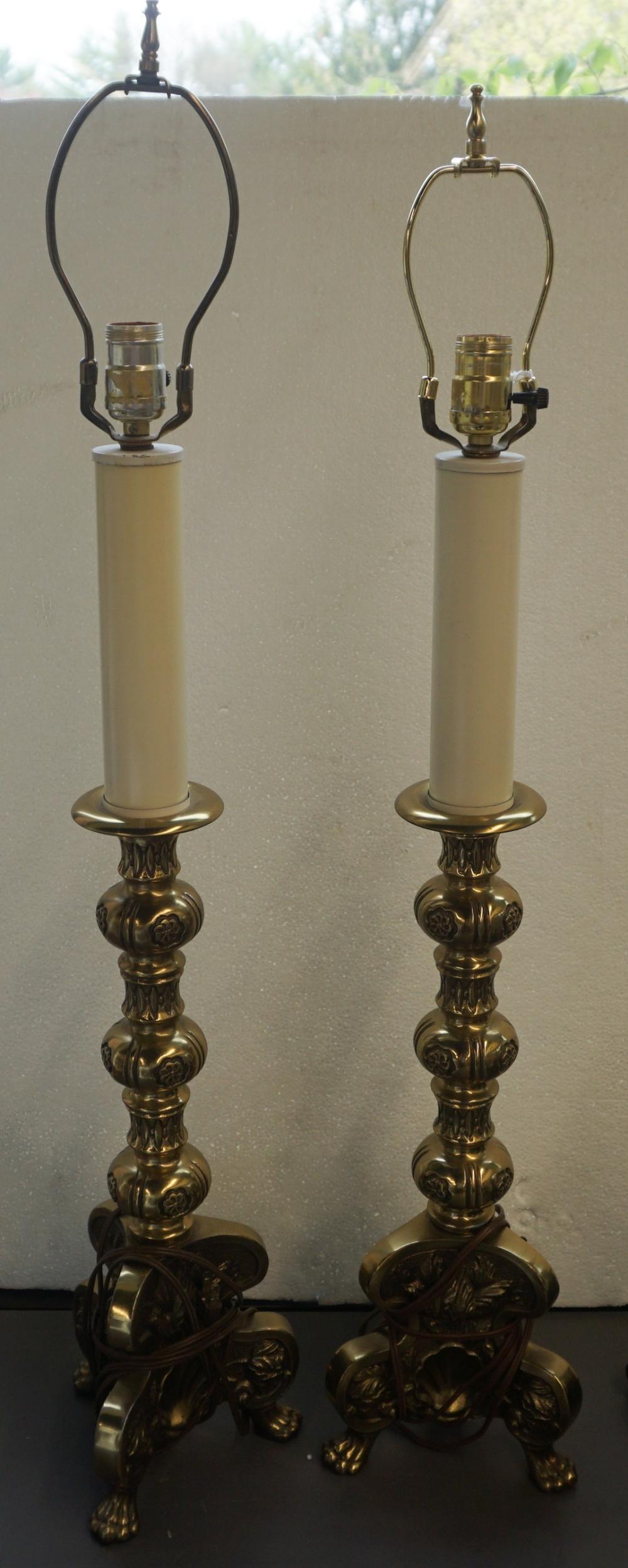 PAIR OF BAROQUE STYLE BRASS CANDLESTICKS,