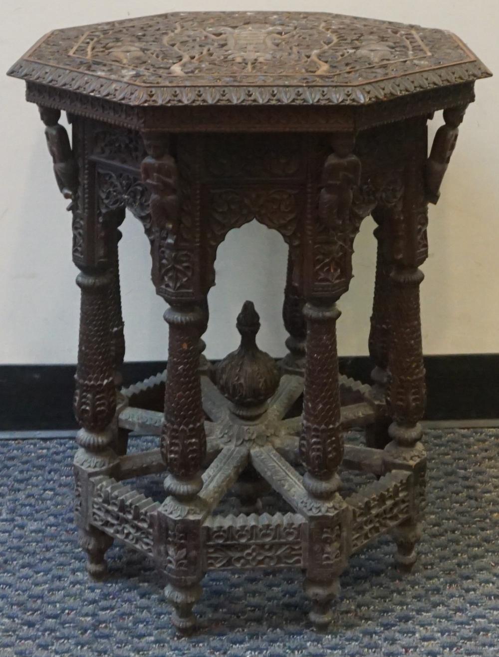 INDIAN SUNKEN CARVED HARDWOOD OCTAGONAL