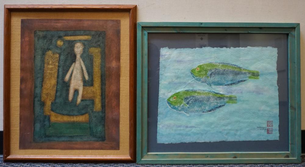 TWO MODERN FRAMED PRINTS, LARGER: