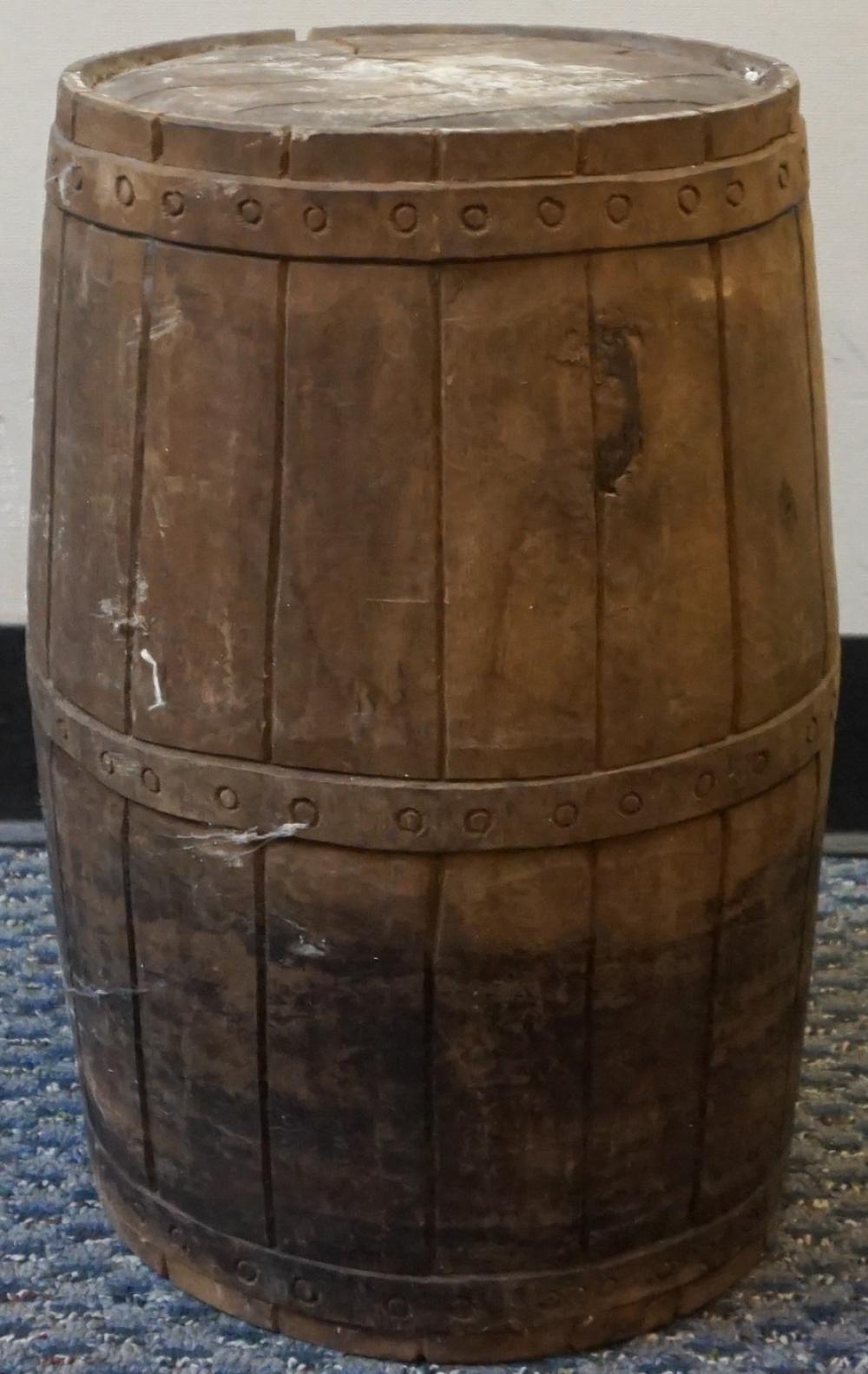 CARVED WOOD BARREL-FORM STAND,