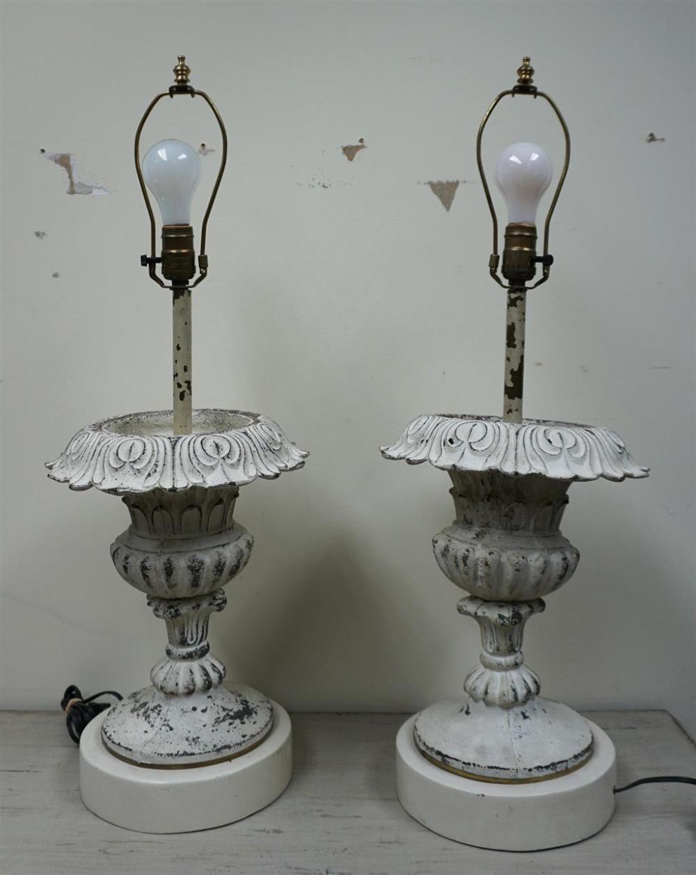 PAIR WHITE PAINTED CAST IRON URN FORM 32b45a