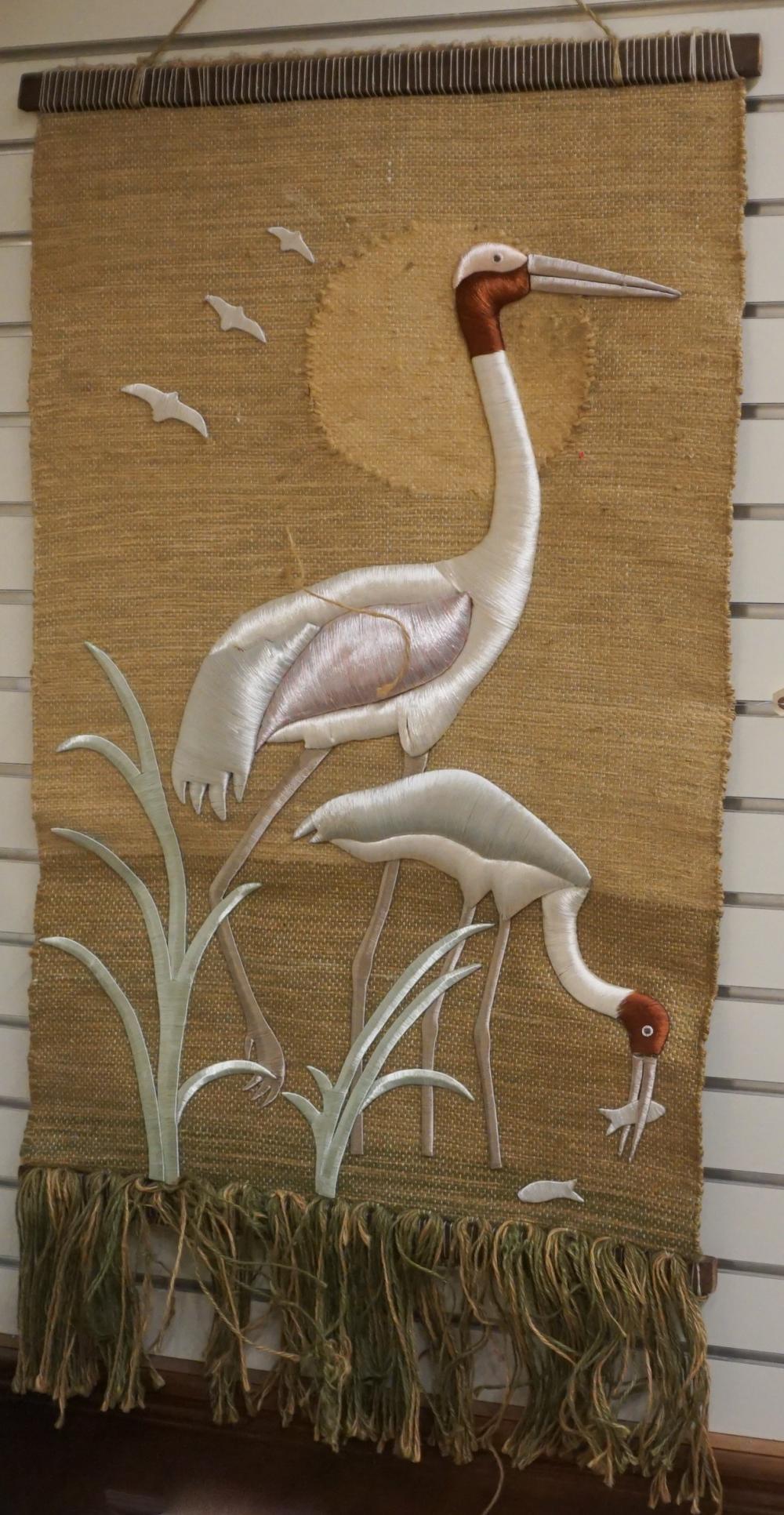 WOVEN WALL HANGING OF CRANES AND