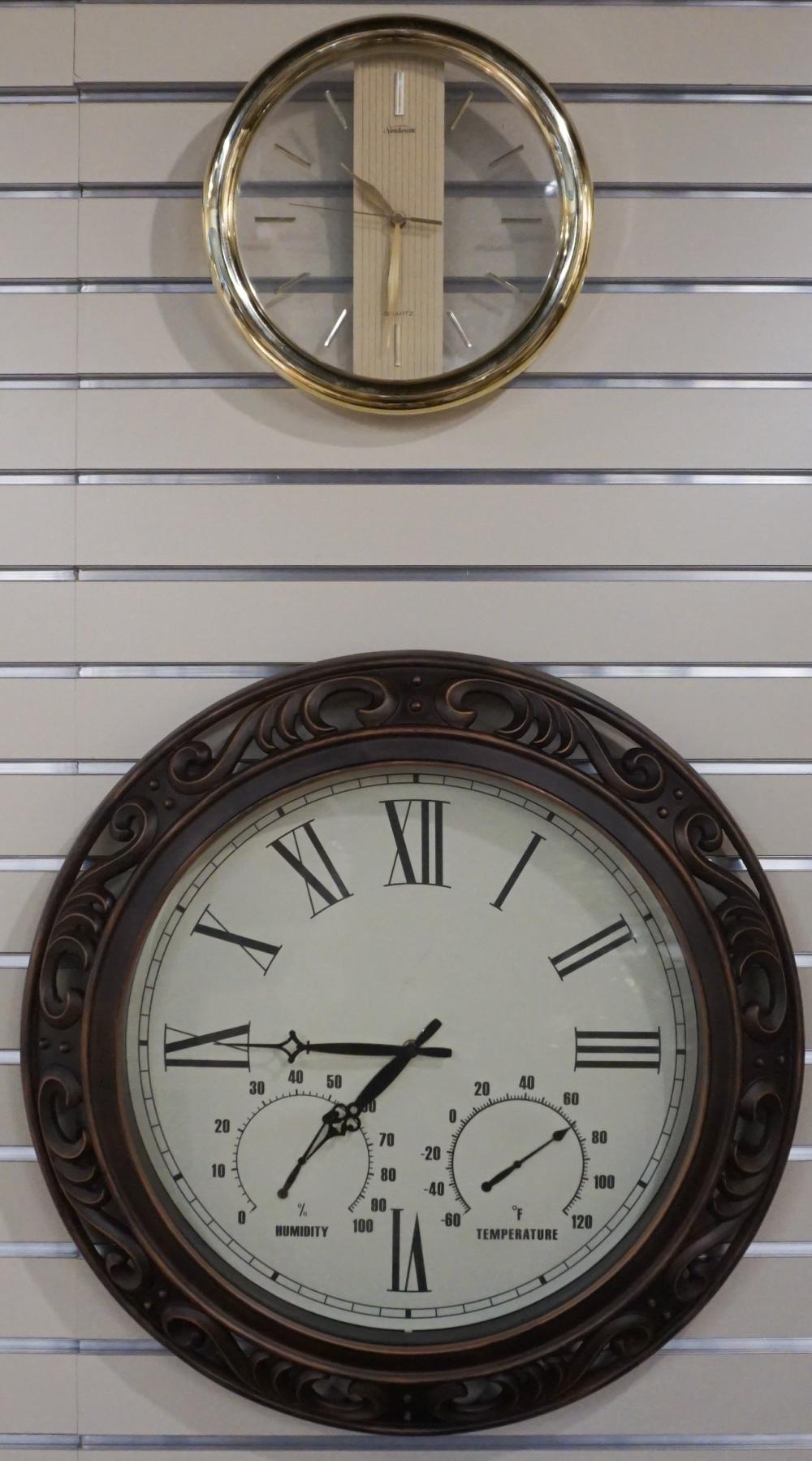 TWO QUARTZ HANGING CLOCKS, D: 23