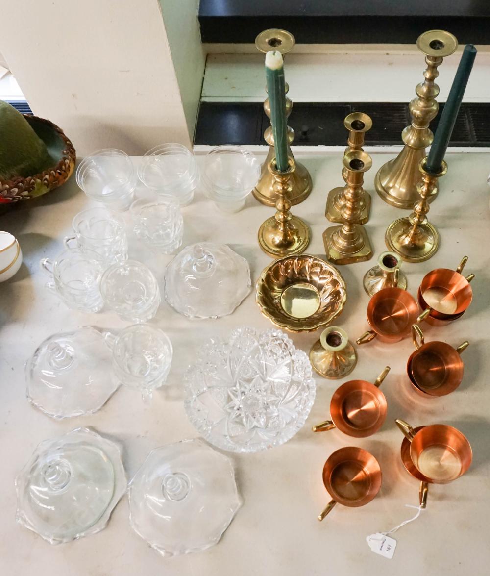 COLLECTION WITH BRASS CANDLESTICKS,