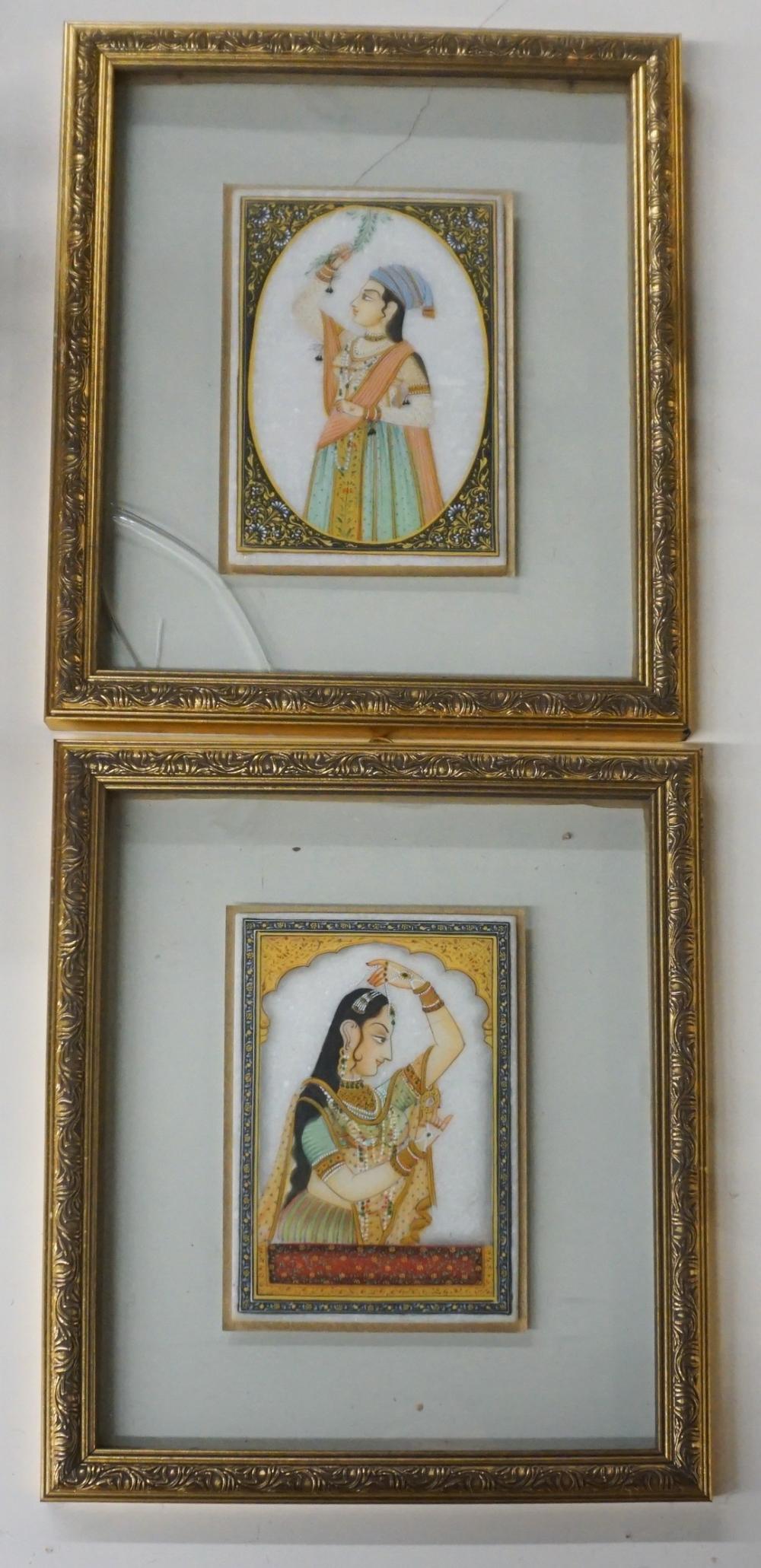 PAIR INDIAN DECORATED MARBLE PORTRAIT