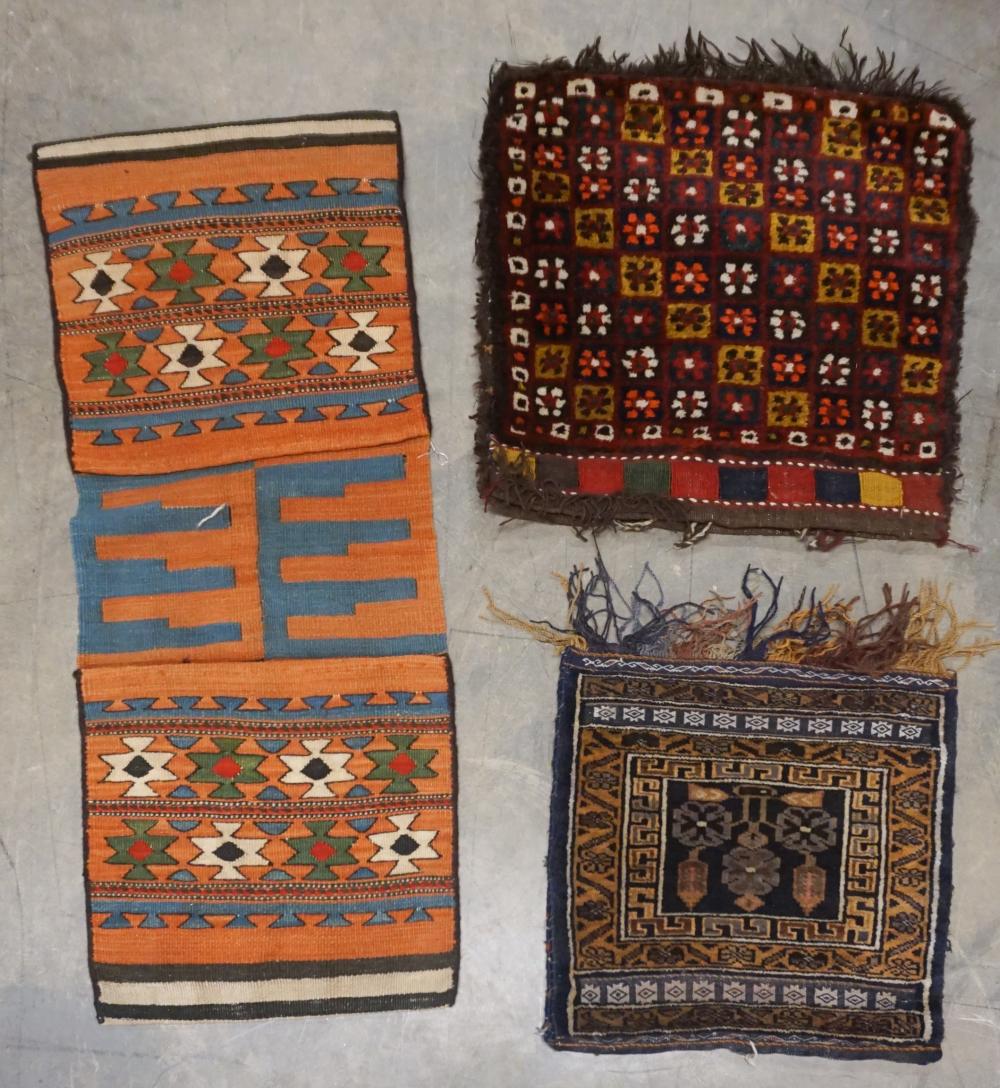 TWO BELOUCHISTAN BAGFACES AND SADDLEBAG,