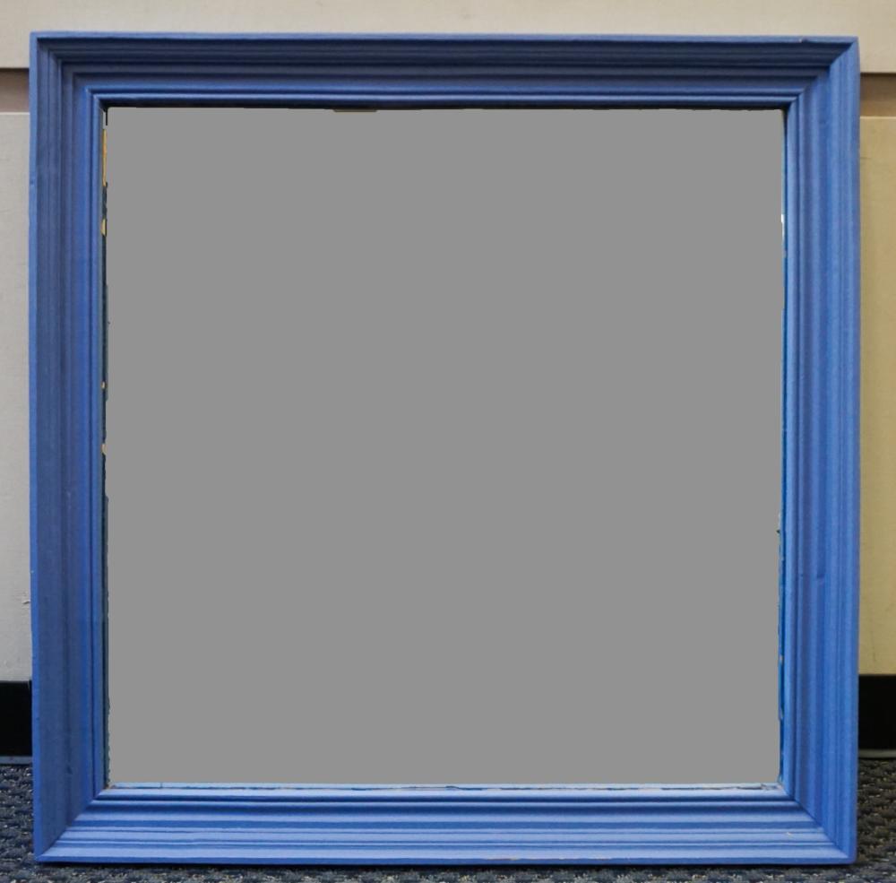 BLUE PAINTED WOOD FRAME MIRROR,