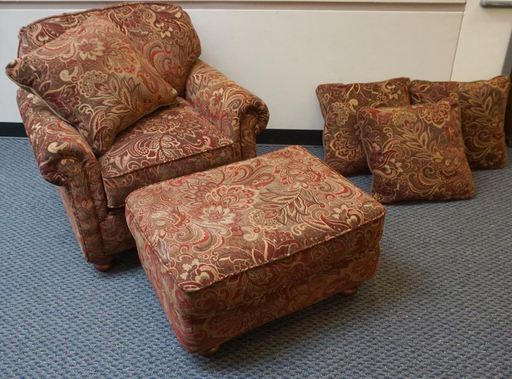 BURGUNDY AND GOLD PAISLEY UPHOLSTERED